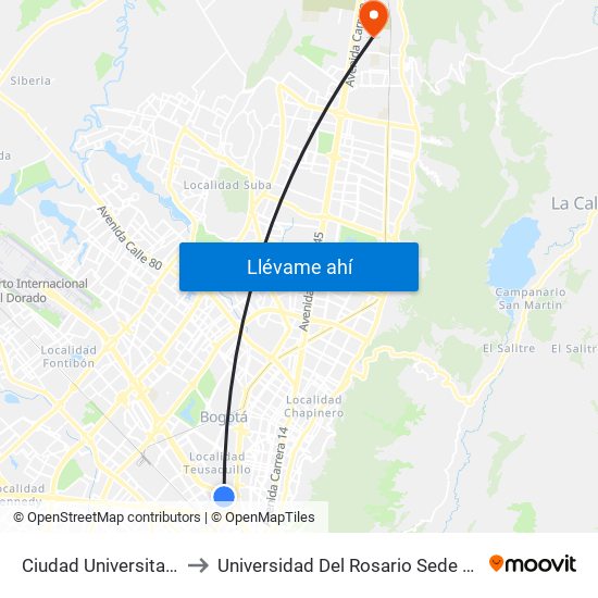 Ciudad Universitaria - Lotería De Bogotá to Universidad Del Rosario Sede Del Emprendimiento Y La Innovación map