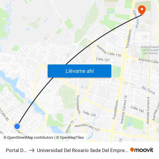 Portal De La 80 to Universidad Del Rosario Sede Del Emprendimiento Y La Innovación map