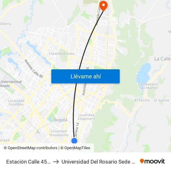 Estación Calle 45 (Ac 45 - Av. Caracas) to Universidad Del Rosario Sede Del Emprendimiento Y La Innovación map