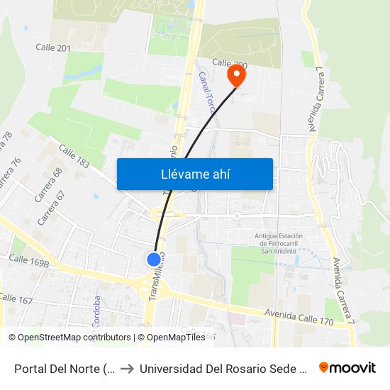 Portal Del Norte (Auto Norte - Cl 174a) to Universidad Del Rosario Sede Del Emprendimiento Y La Innovación map