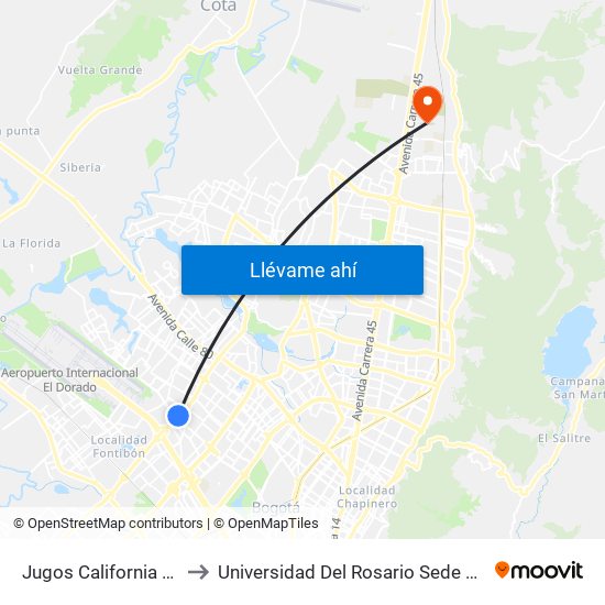 Jugos California (Av. C. De Cali - Ac 63) to Universidad Del Rosario Sede Del Emprendimiento Y La Innovación map