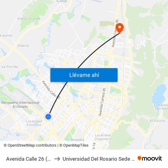 Avenida Calle 26 (Av. C. De Cali - Cl 51) (A) to Universidad Del Rosario Sede Del Emprendimiento Y La Innovación map