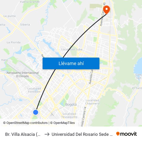 Br. Villa Alsacia (Av. Boyacá - Cl 12a) (A) to Universidad Del Rosario Sede Del Emprendimiento Y La Innovación map