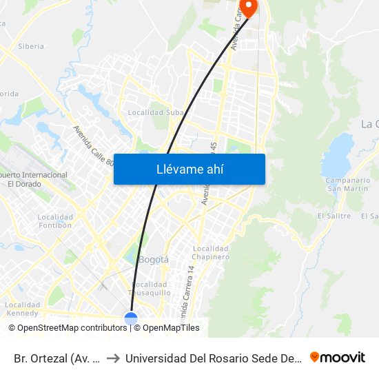 Br. Ortezal (Av. Américas - Tv 39) to Universidad Del Rosario Sede Del Emprendimiento Y La Innovación map