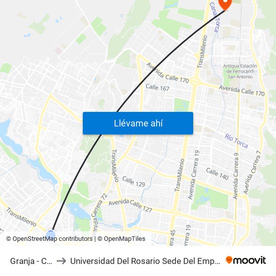 Granja - Carrera 77 to Universidad Del Rosario Sede Del Emprendimiento Y La Innovación map