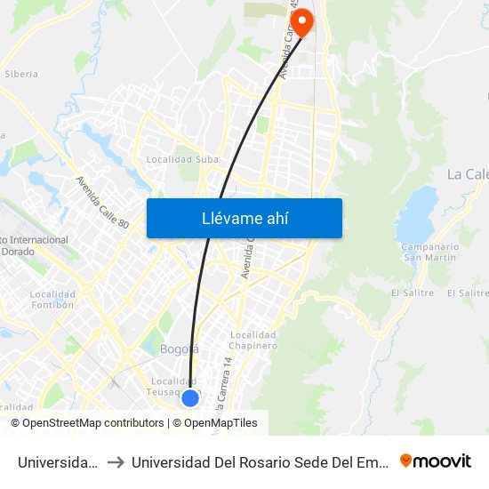 Universidad Nacional to Universidad Del Rosario Sede Del Emprendimiento Y La Innovación map