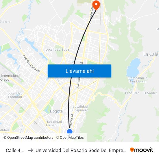 Calle 45 - Asw to Universidad Del Rosario Sede Del Emprendimiento Y La Innovación map