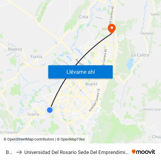 Bosa to Universidad Del Rosario Sede Del Emprendimiento Y La Innovación map