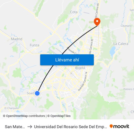 San Mateo - Unisur to Universidad Del Rosario Sede Del Emprendimiento Y La Innovación map