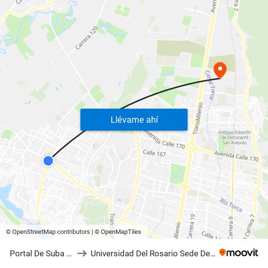 Portal De Suba (Av. Suba - Kr 106) to Universidad Del Rosario Sede Del Emprendimiento Y La Innovación map