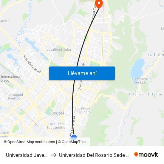 Universidad Javeriana (Ak 7 - Cl 40) (B) to Universidad Del Rosario Sede Del Emprendimiento Y La Innovación map