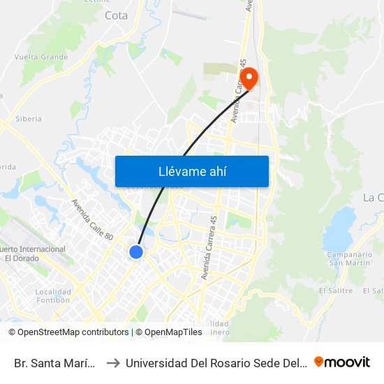 Br. Santa María (Ac 80 - Kr 73b) to Universidad Del Rosario Sede Del Emprendimiento Y La Innovación map