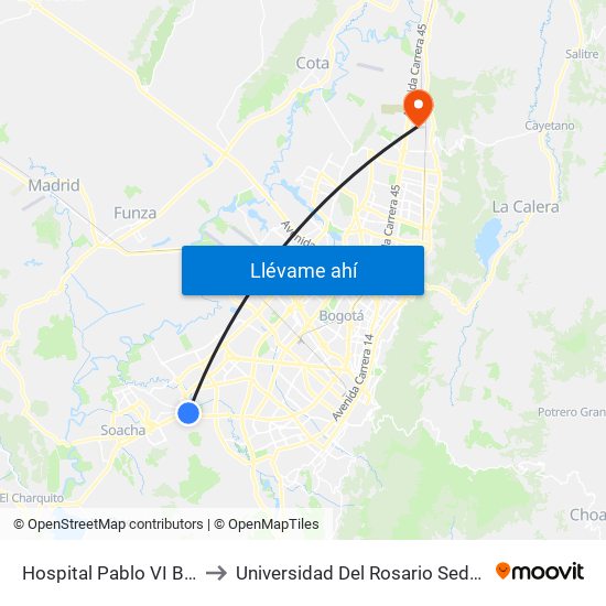 Hospital Pablo VI Bosa (Cl 63 Sur - Kr 77g) (A) to Universidad Del Rosario Sede Del Emprendimiento Y La Innovación map