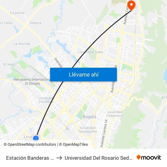 Estación Banderas (Av. Américas - Kr 78a) (A) to Universidad Del Rosario Sede Del Emprendimiento Y La Innovación map