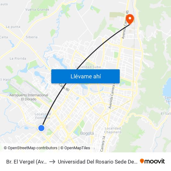 Br. El Vergel (Av. C. De Cali - Cl 18) to Universidad Del Rosario Sede Del Emprendimiento Y La Innovación map