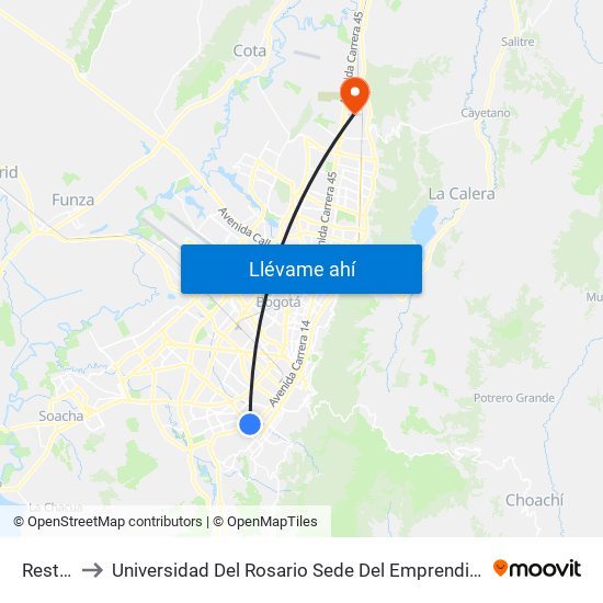 Restrepo to Universidad Del Rosario Sede Del Emprendimiento Y La Innovación map