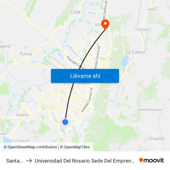Santa Lucía to Universidad Del Rosario Sede Del Emprendimiento Y La Innovación map