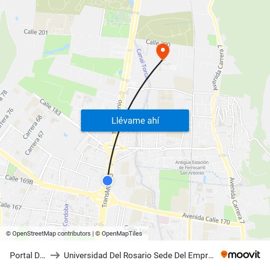 Portal Del Norte to Universidad Del Rosario Sede Del Emprendimiento Y La Innovación map