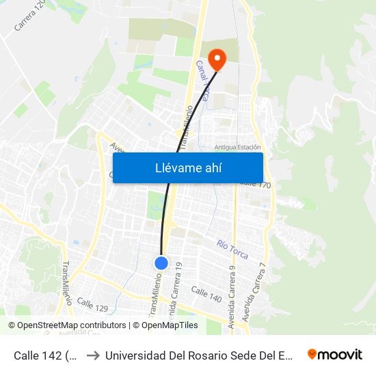 Calle 142 (Lado Norte) to Universidad Del Rosario Sede Del Emprendimiento Y La Innovación map