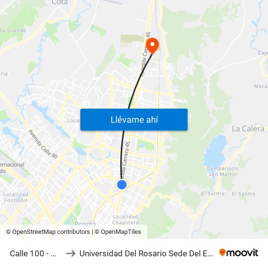 Calle 100 - Marketmedios to Universidad Del Rosario Sede Del Emprendimiento Y La Innovación map