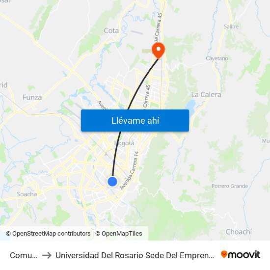 Comuneros to Universidad Del Rosario Sede Del Emprendimiento Y La Innovación map