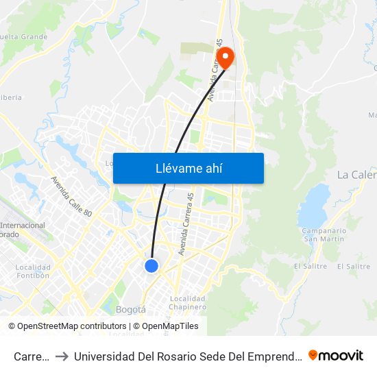 Carrera 47 to Universidad Del Rosario Sede Del Emprendimiento Y La Innovación map