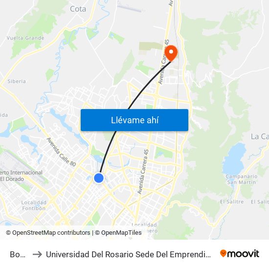 Boyacá to Universidad Del Rosario Sede Del Emprendimiento Y La Innovación map