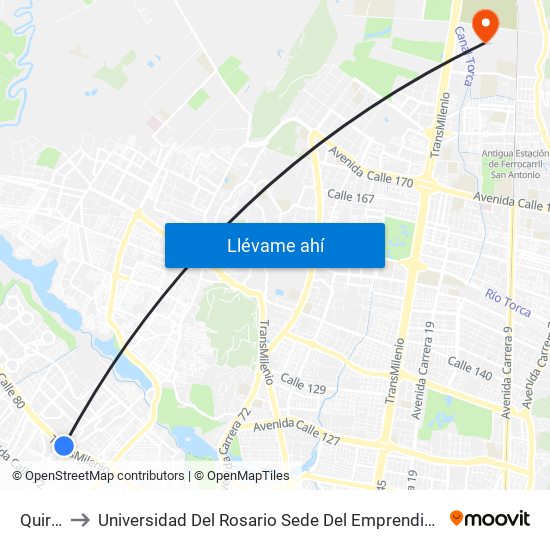 Quirigua to Universidad Del Rosario Sede Del Emprendimiento Y La Innovación map
