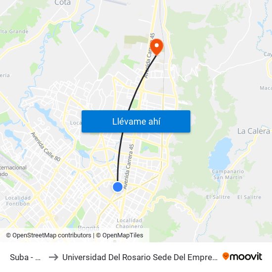 Suba - Calle 95 to Universidad Del Rosario Sede Del Emprendimiento Y La Innovación map