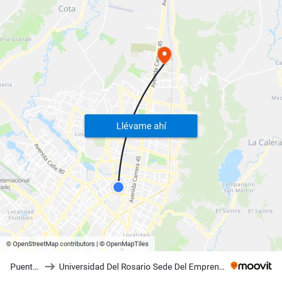 Puentelargo to Universidad Del Rosario Sede Del Emprendimiento Y La Innovación map