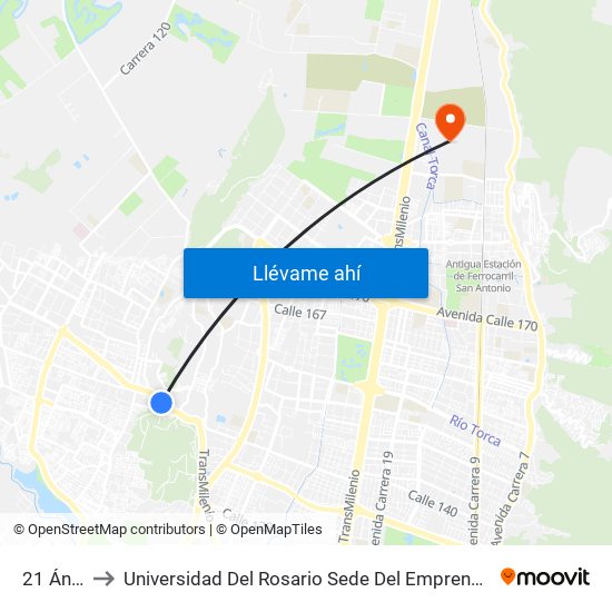 21 Ángeles to Universidad Del Rosario Sede Del Emprendimiento Y La Innovación map