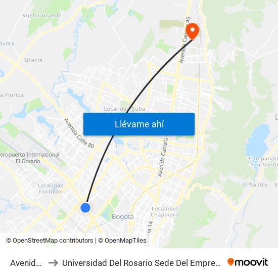 Avenida Rojas to Universidad Del Rosario Sede Del Emprendimiento Y La Innovación map