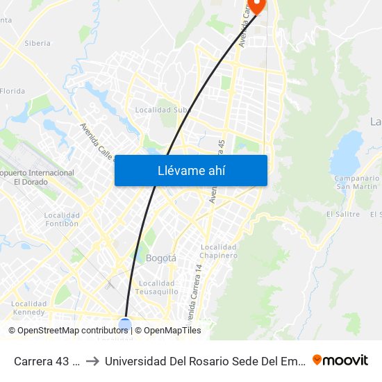 Carrera 43 - Comapan to Universidad Del Rosario Sede Del Emprendimiento Y La Innovación map