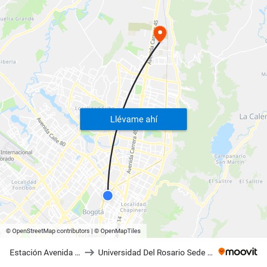 Estación Avenida Chile (Av. NQS - Cl 71c) to Universidad Del Rosario Sede Del Emprendimiento Y La Innovación map
