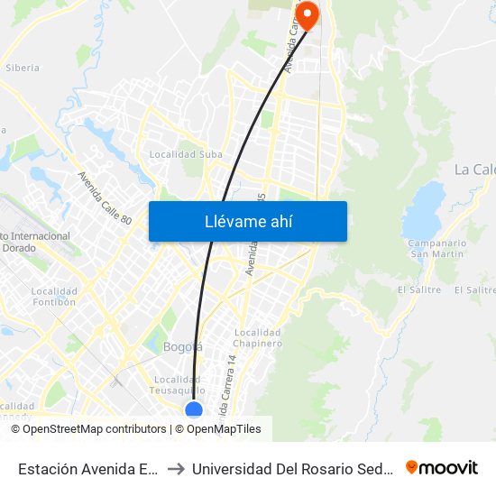 Estación Avenida El Dorado (Av. NQS - Cl 40a) to Universidad Del Rosario Sede Del Emprendimiento Y La Innovación map