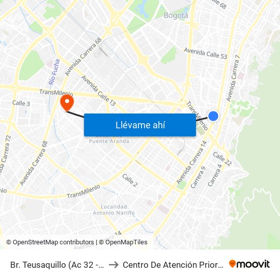 Br. Teusaquillo (Ac 32 - Av. Caracas) to Centro De Atención Prioritaria En Salud map