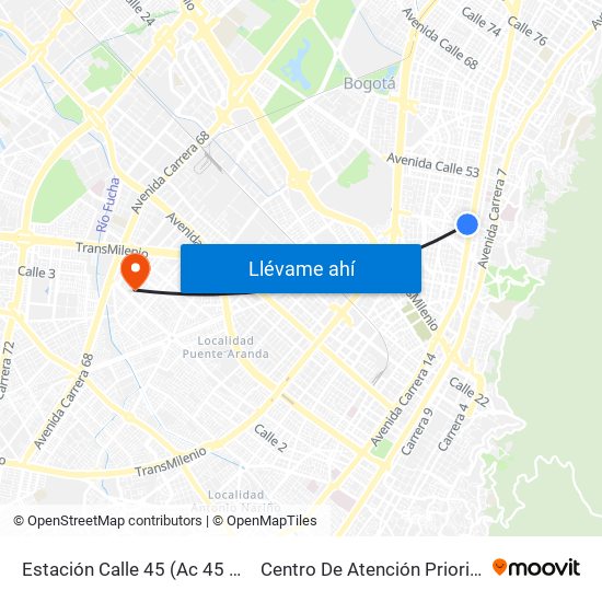Estación Calle 45 (Ac 45 - Av. Caracas) to Centro De Atención Prioritaria En Salud map