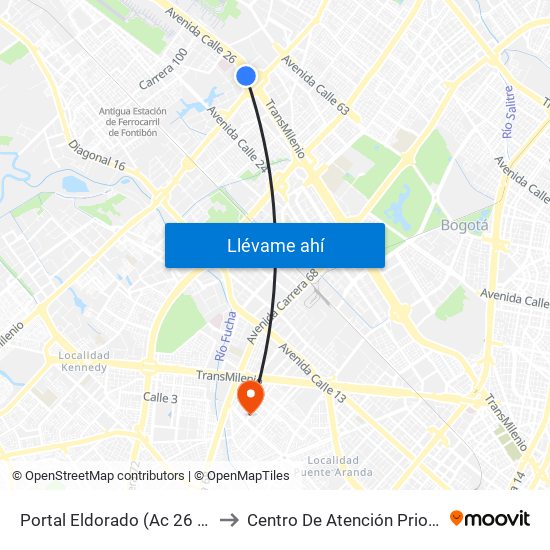 Portal Eldorado (Ac 26 - Av. C. De Cali) to Centro De Atención Prioritaria En Salud map