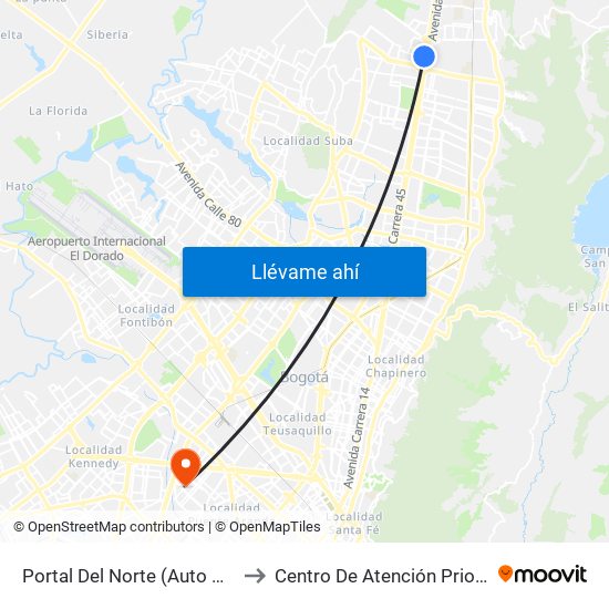 Portal Del Norte (Auto Norte - Cl 174a) to Centro De Atención Prioritaria En Salud map