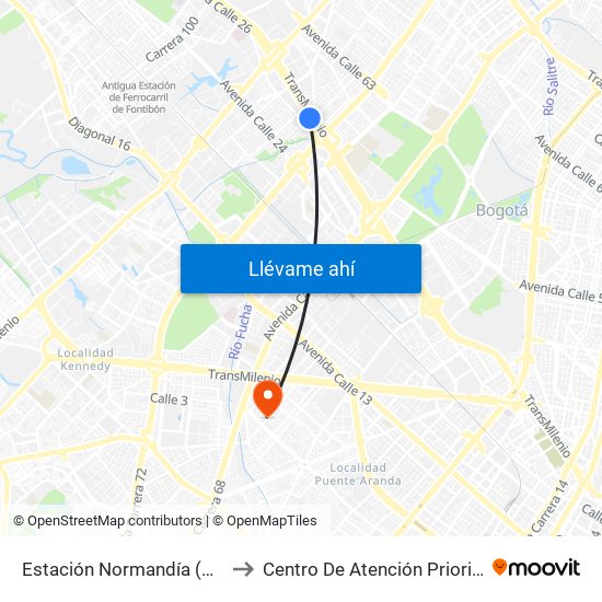 Estación Normandía (Ac 26 - Kr 74) to Centro De Atención Prioritaria En Salud map