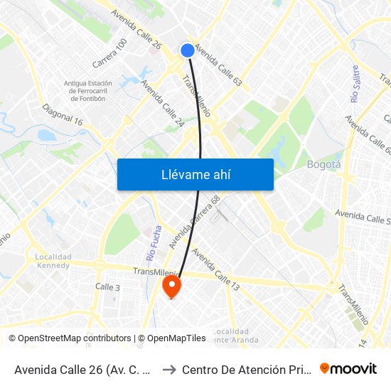 Avenida Calle 26 (Av. C. De Cali - Cl 51) (A) to Centro De Atención Prioritaria En Salud map