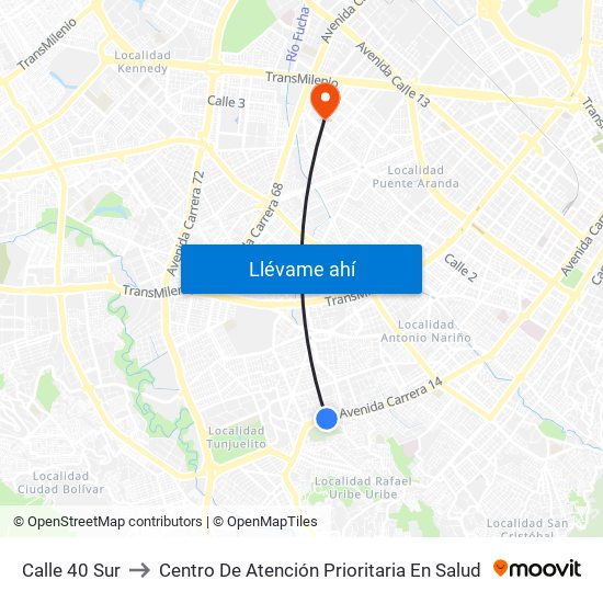 Calle 40 Sur to Centro De Atención Prioritaria En Salud map