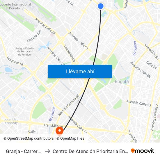 Granja - Carrera 77 to Centro De Atención Prioritaria En Salud map