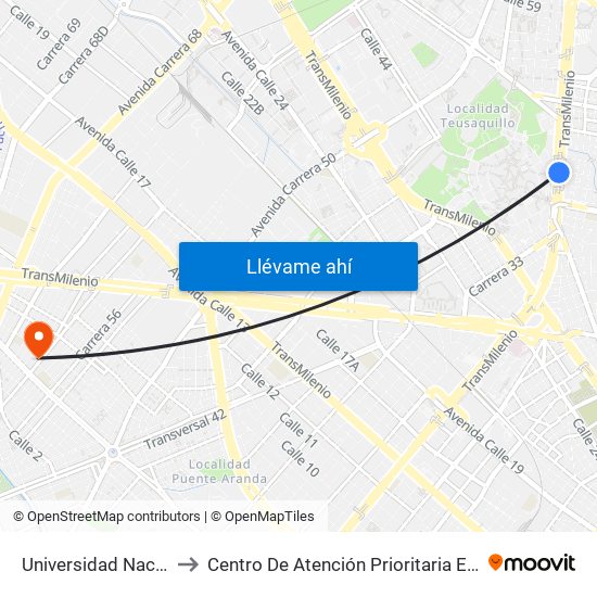 Universidad Nacional to Centro De Atención Prioritaria En Salud map