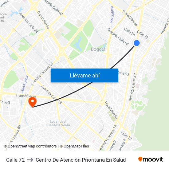 Calle 72 to Centro De Atención Prioritaria En Salud map