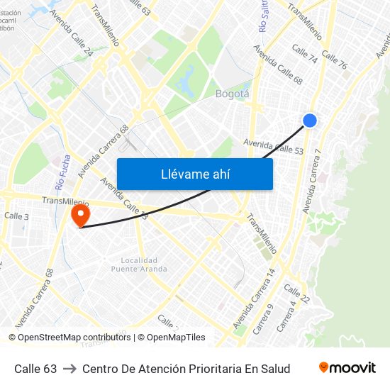 Calle 63 to Centro De Atención Prioritaria En Salud map