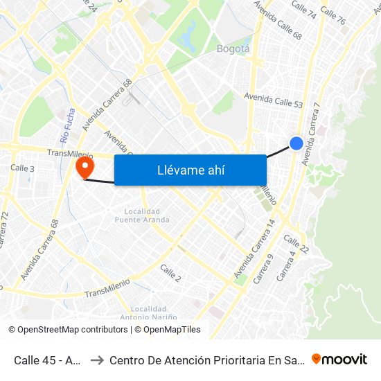 Calle 45 - Asw to Centro De Atención Prioritaria En Salud map