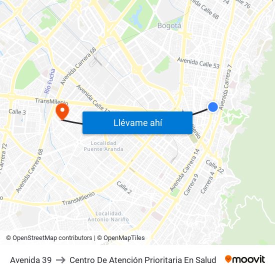 Avenida 39 to Centro De Atención Prioritaria En Salud map