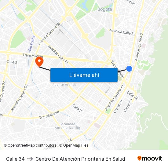 Calle 34 to Centro De Atención Prioritaria En Salud map