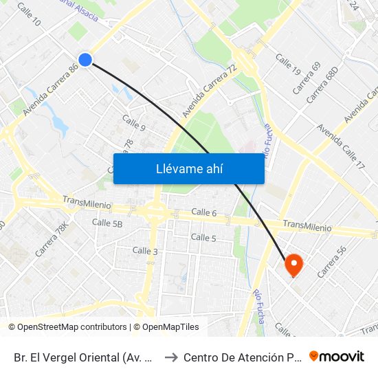 Br. El Vergel Oriental (Av. C. De Cali - Cl 10b) (A) to Centro De Atención Prioritaria En Salud map